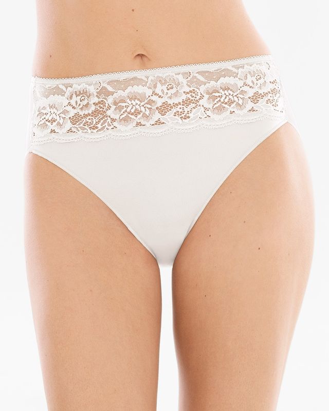 Soma Vanishing Edge Microfiber Underwear with Lace High Leg, White/Ivory