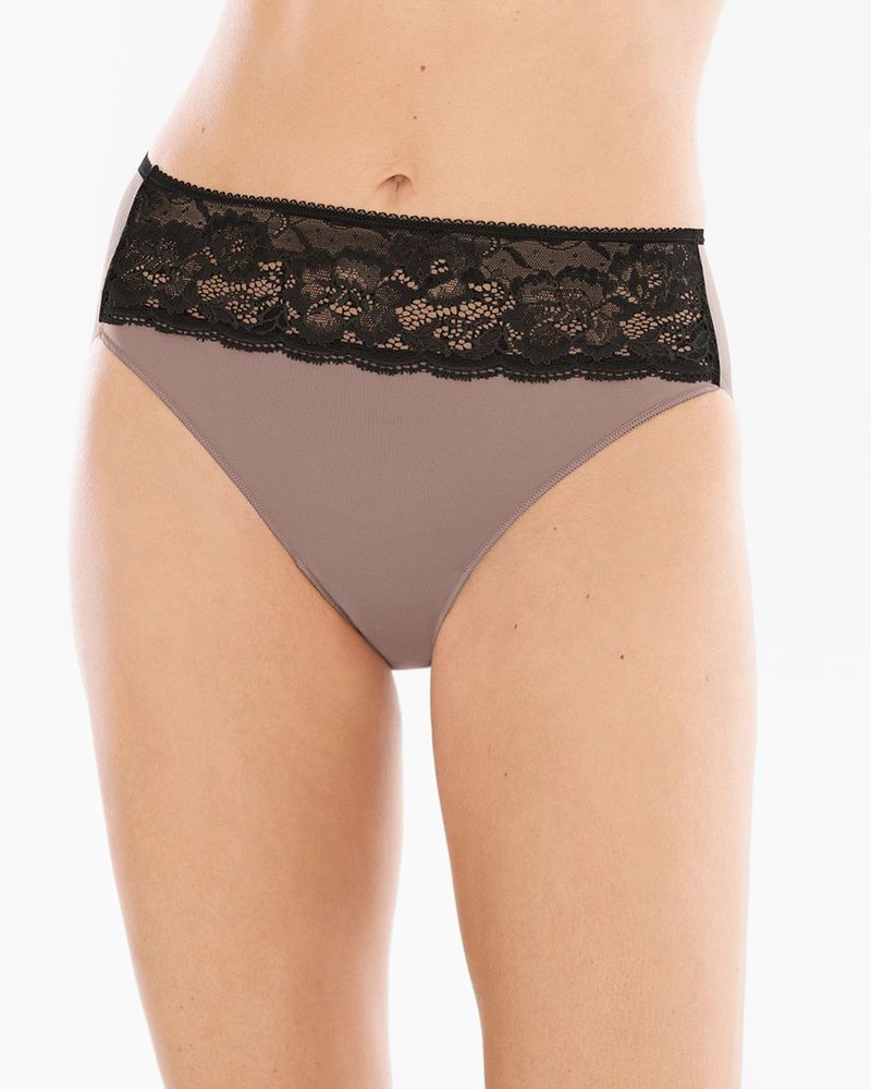 Soma Vanishing Edge Microfiber Underwear with Lace High Leg, Black
