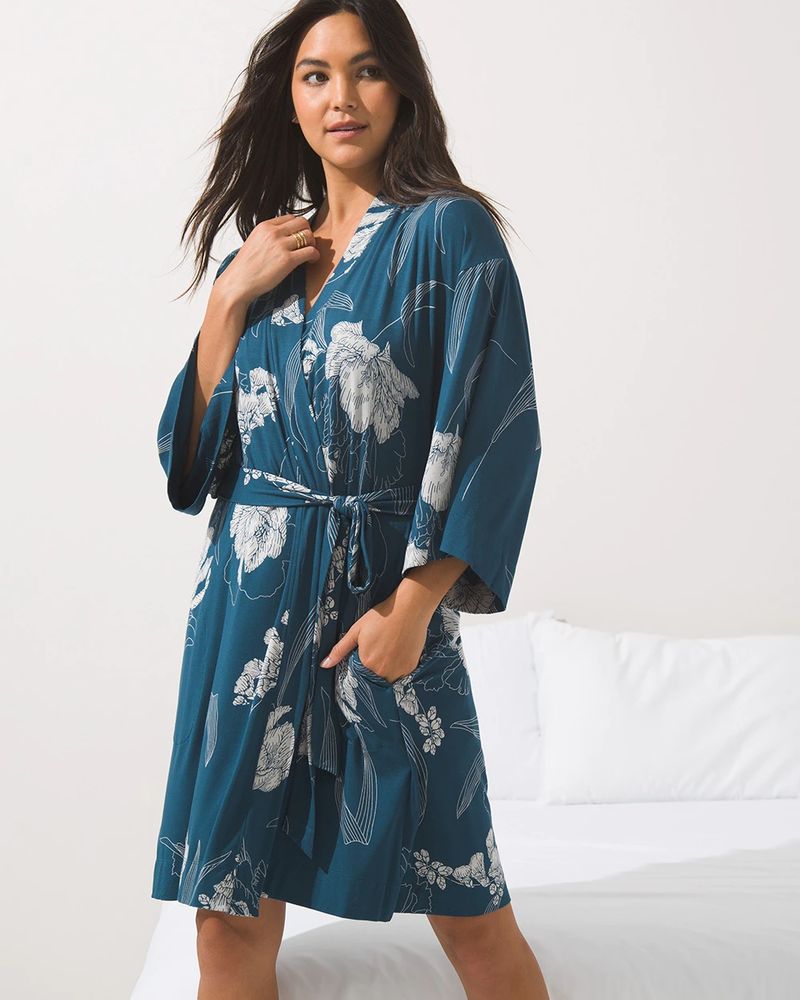 Soma Cool Nights Kimono Short Robe, STYLIZED FLORAL G EVENING, Size L/XL