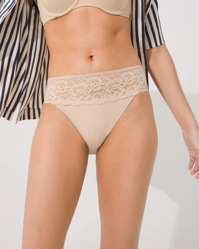 Soma Vanishing Edge Cotton Blend w/Lace Hipster, Nude