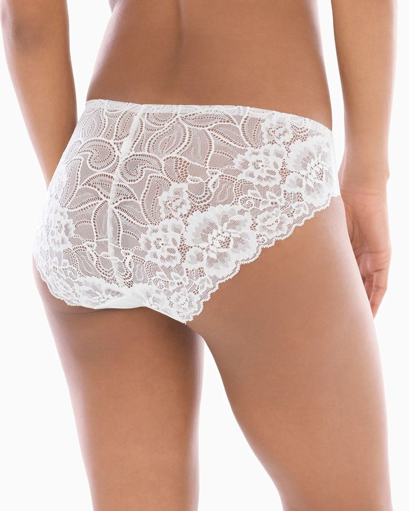 Soma Vanishing Edge Lace Back Hipster Underwear, White/Ivory, size S