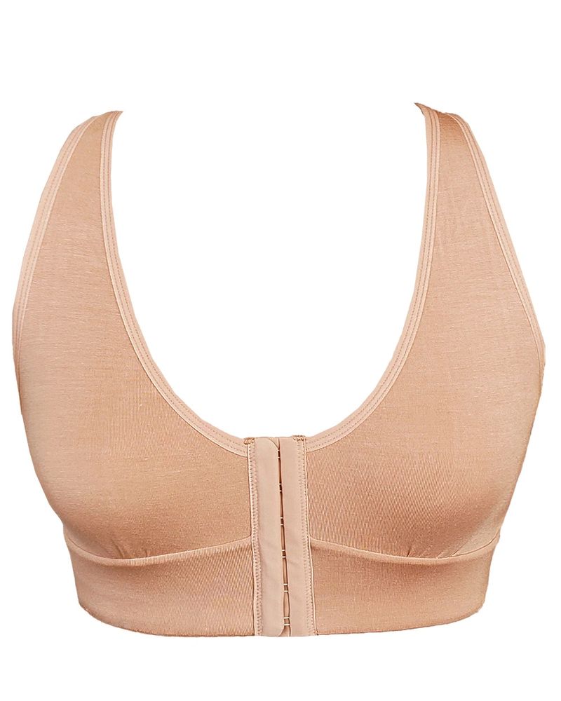 AnaOno Pocketed Front Closure Post Surgery Bra, Sand, Size XL