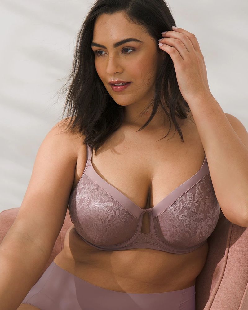  Womens Plus Size Full Coverage Underwire Unlined Minimizer  Lace Bra Light Brown 36C