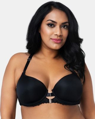 Curvy Couture Tulip Front Close T Shirt Bra, Black, Size 34DDD, from Soma