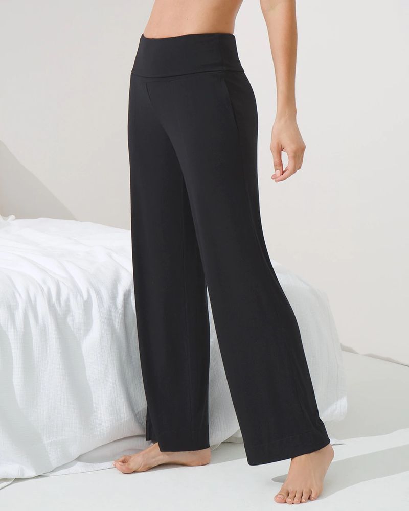 Soma Modal Foldover-Waist Pajama Pants, Black, Size L