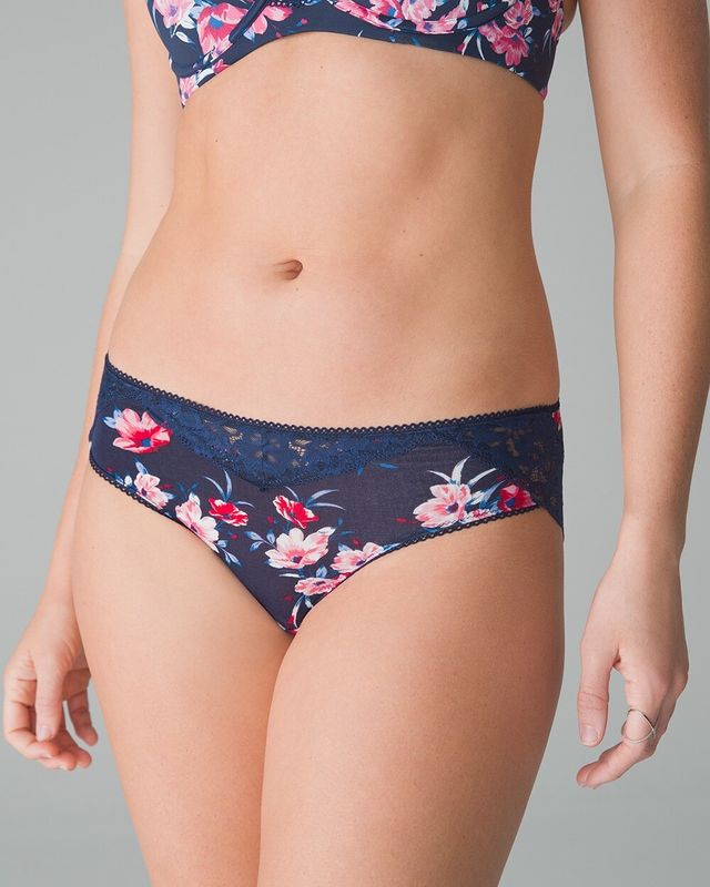 Soma Embraceable Signature Lace Hipster, FOND FLORAL MINI NAVY, Size S