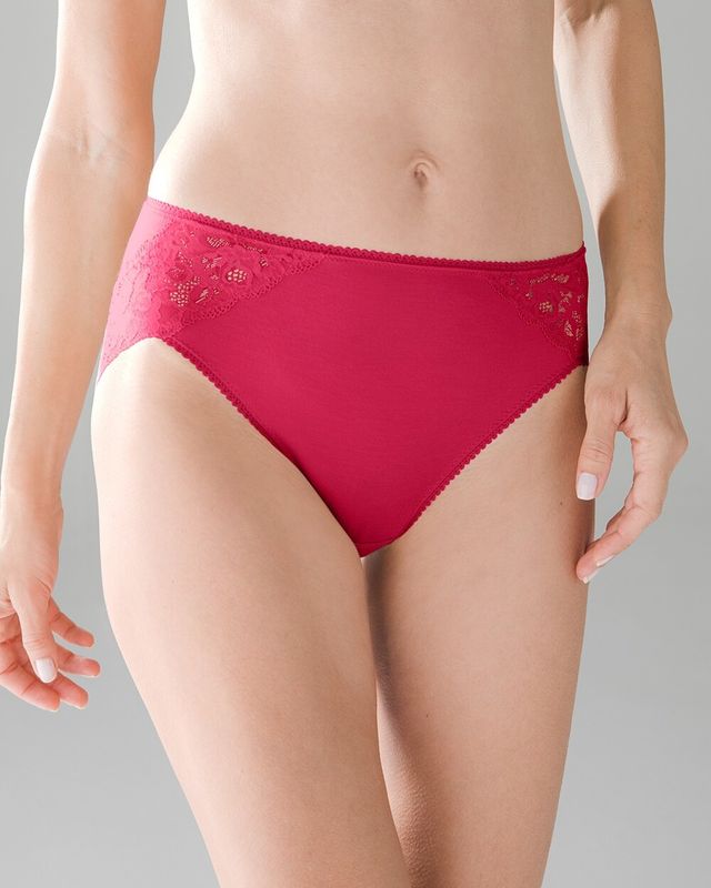 Soma Embraceable Signature Lace High-Leg Brief, RED BEAUTY, Size M