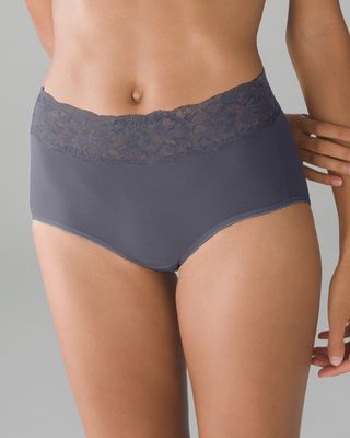 Soma Embraceable Super Soft Signature Lace Brief, Gray Ink, Size S