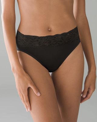 Soma Embraceable Super Soft Signature Lace High-Leg Brief Underwear, Black, size M