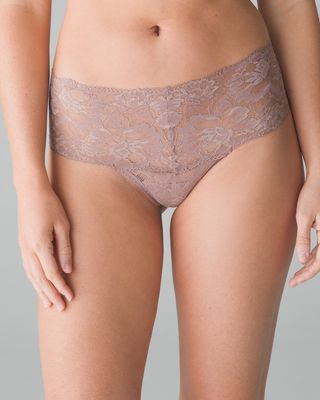 Soma Embraceable Signature All-Over Lace Retro Thong, French Mauve, Size S