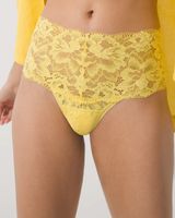 Soma Embraceable Signature All-Over Lace Retro Thong, Yellow, size S