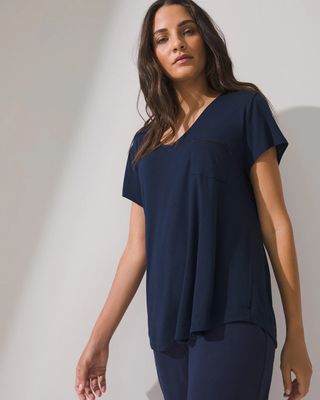 Soma Cool Nights Short Sleeve Pajama Tee with Pocket, Nightfall Navy, Size XS