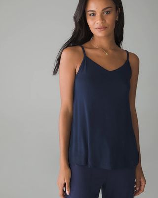 Soma Cool Nights V-Neck Pajama Cami With Built-in Shelf Bra, Blue, size XL
