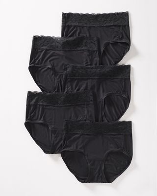 Soma Embraceable Super Soft Signature Lace Brief 5 Pack, BLACK MULTI PACK