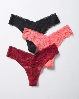 Soma Embraceable Signature All-Over Lace Thong 3-Pack, RED BEAUTY MULTIPACK, Size S