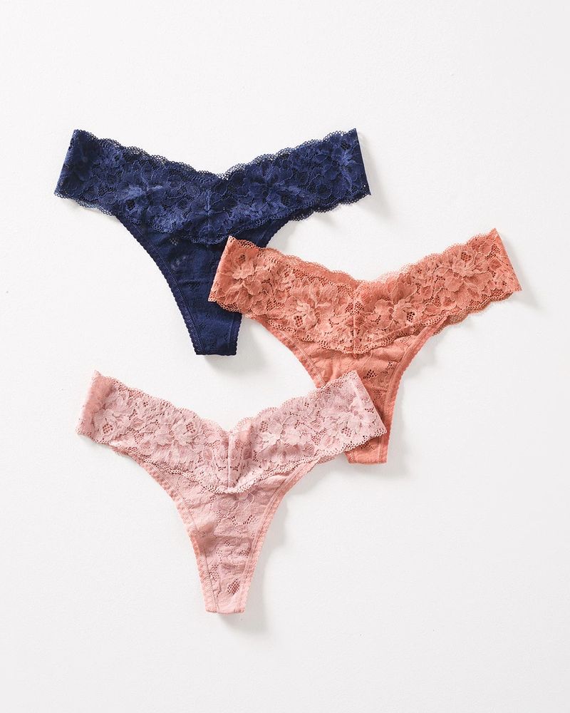 Soma Embraceable Signature All-Over Lace Thong 3-Pack, WHISPER BLUSH MULTI  PACK