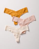 Soma Embraceable Signature All-Over Lace Thong 3-Pack, BUTTERNUT MULTI PACK, Size M