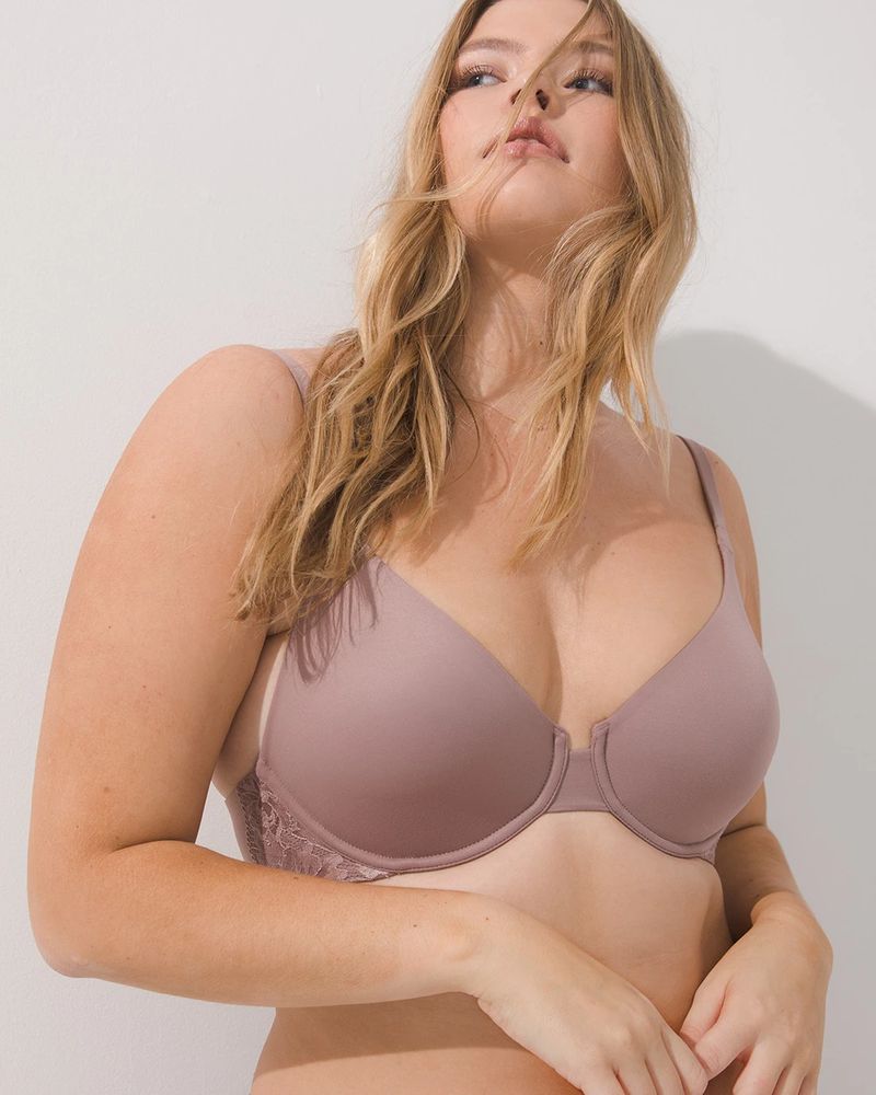 Soma Women's Stretch Lace Unlined Perfect Coverage Bra In Dark Purple Size  34b
