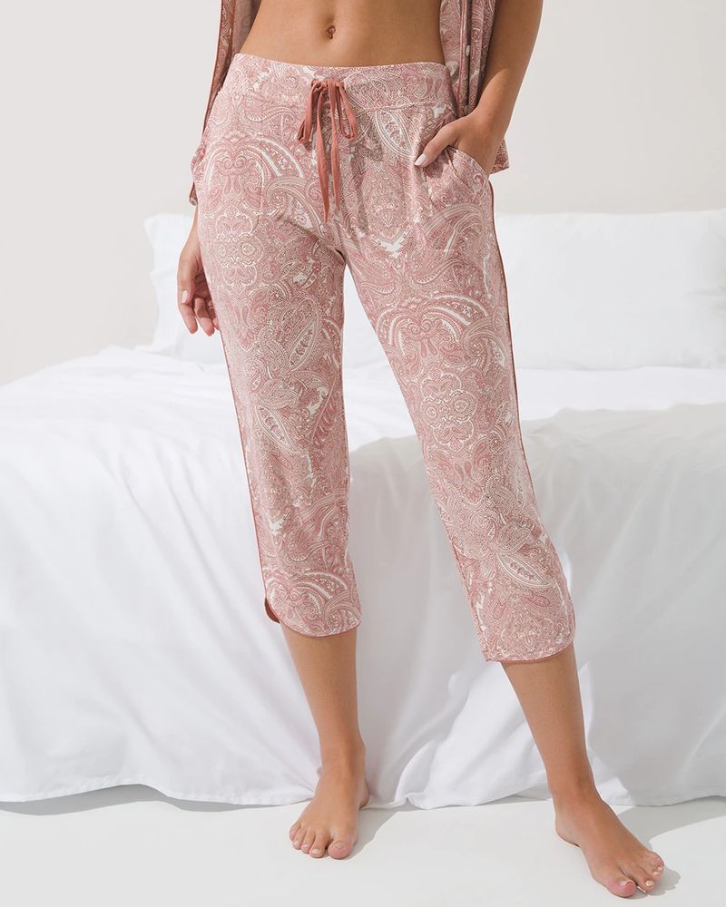 Soma Cool Nights Crop Pajama Pants, GLOBAL PAISLEY EGGNOG, Size XS