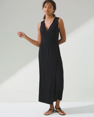 Soma SomaWKND™ Sunday Faux-Wrap Midi Dress, Black, Size XL