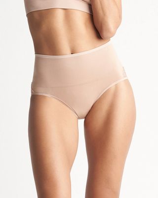 Soma Yummie Seamless Lace Smoothing Brief Shapewear, Tan, size L/XL