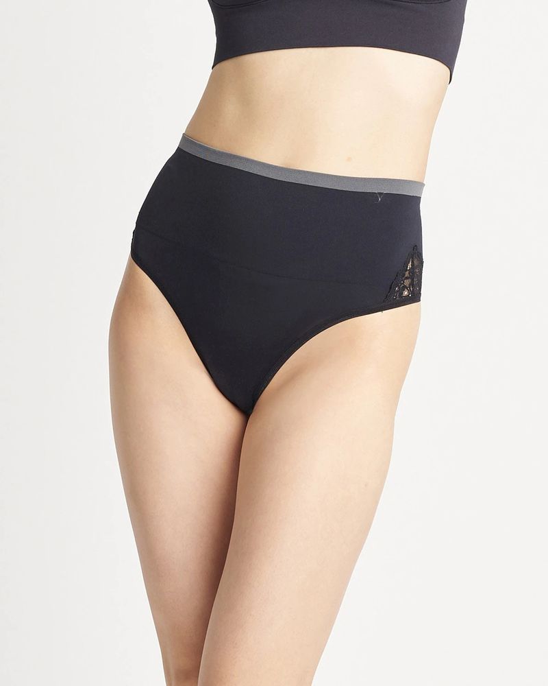 Yummie Ultralight Seamless Smoothing Thong, Black, Size S/M, from Soma