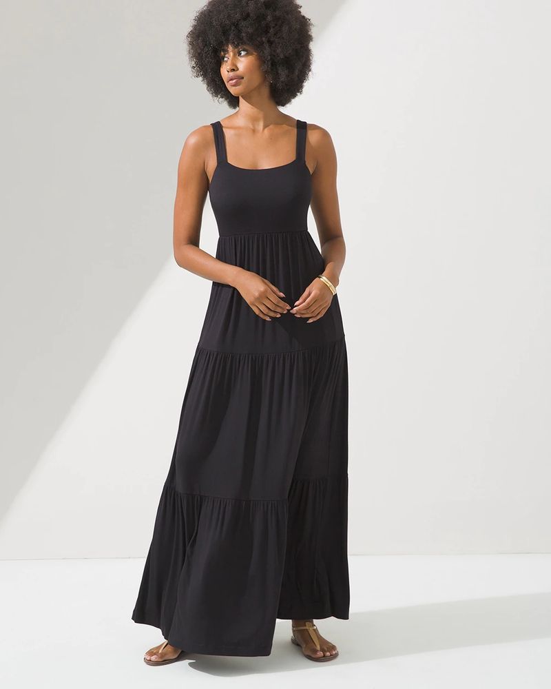 Soma Layered Trapeze Maxi Bra Dress, Black, Size L
