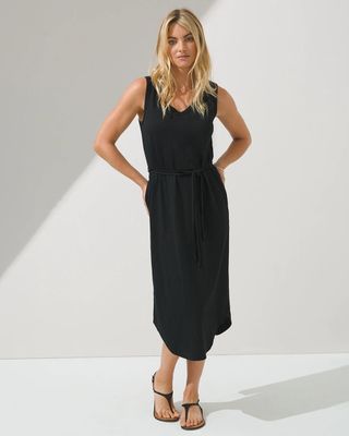 Soma Cotton-Blend Slub Tank Midi Dress, Black, Size XL