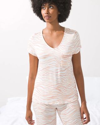 Soma Cool Nights Slub Fringe-Trim Sleep Tee, NOBLE TIGER HUSH, Size XL