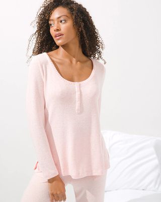 Soma Brushed Cozy Henley Pajama Top, PEACH GLOW AND IVORY CD