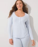 Soma Brushed Cozy Long Sleeve Henley Pajama Top, RIBBON STRIPE PWDR BLUE