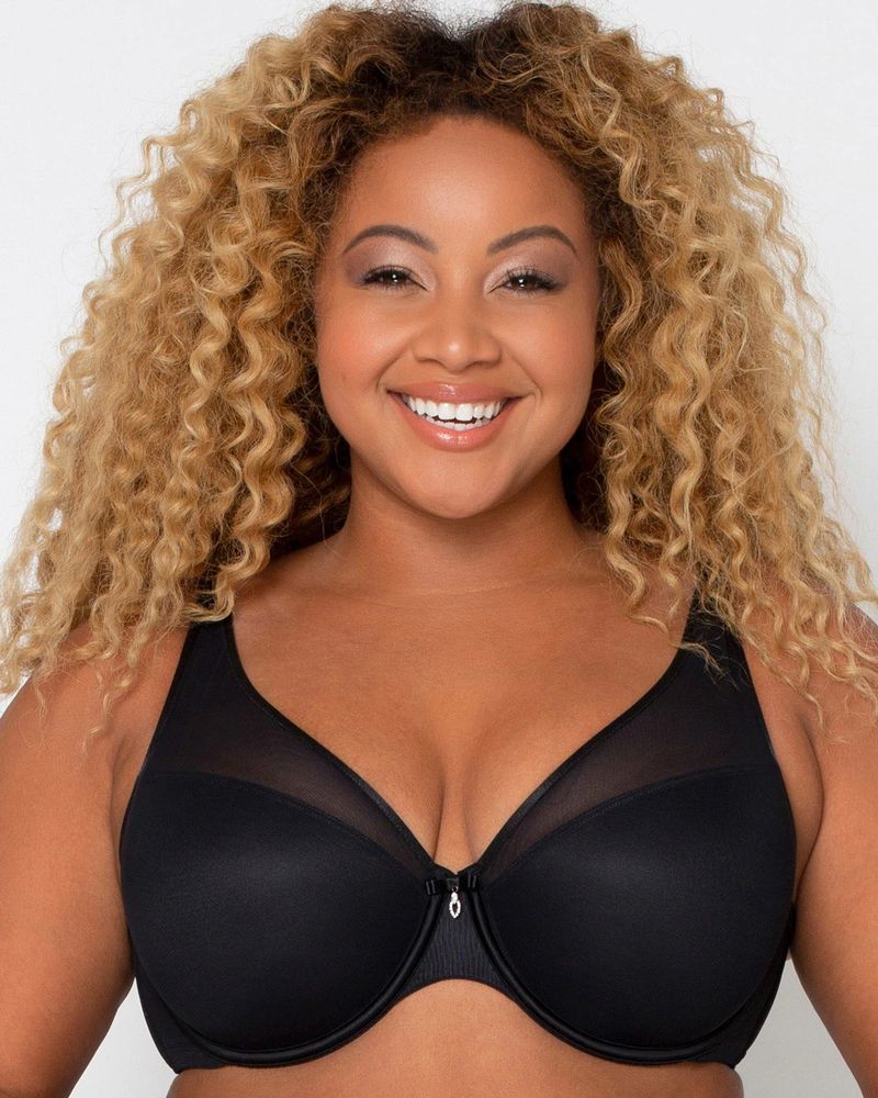 Curvy Couture Sheer Mesh Push Up Bra, BLACK HUE, Size 40C, from