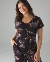 Soma Cool Nights V-Neck Pajama Tee, VEILED FLORAL GRAND BLACK, Size XL