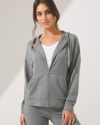 Soma Brushed Terry Zip Hoodie, Heather Graphite, Size XS