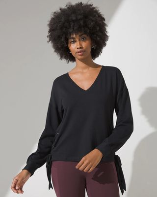 Soma Brushed Terry Lace-Up Pullover, Black, Size XS