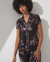 Soma Cool Nights Notch Collar Pajama Top, VEILED FLORAL GRAND BLACK, Size M