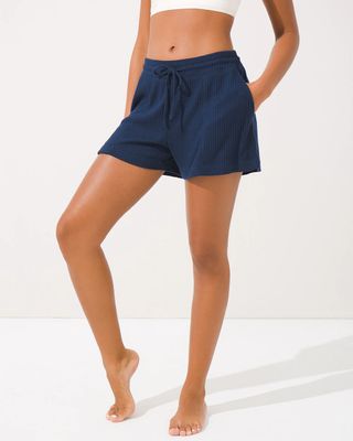 Soma Brushed Cozy Rib Pajama Shorts, Nightfall Navy, Size XL