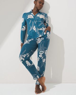 Soma Cool Nights Tassel-Tie Ankle Pajama Pants, STYLIZED FLORAL G EVENING