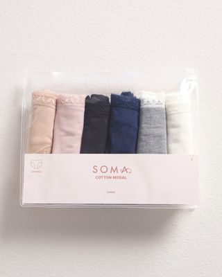Soma Cotton Modal Hipster 6 Pack, Tan, size S