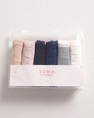 Soma Cotton Modal High Leg 6 Pack, Tan, size M