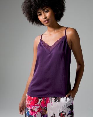 Soma Crinkle Satin Cami with Lace, Purple