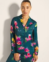 Satin Long-Sleeve Notch Collar Pajama Top