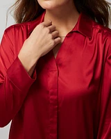 Satin Long-Sleeve Collar Top