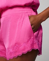 Crinkle Satin Lace-Trim Pajama Shorts