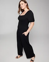 Soft Jersey Smocked Wide-Leg Jumpsuit