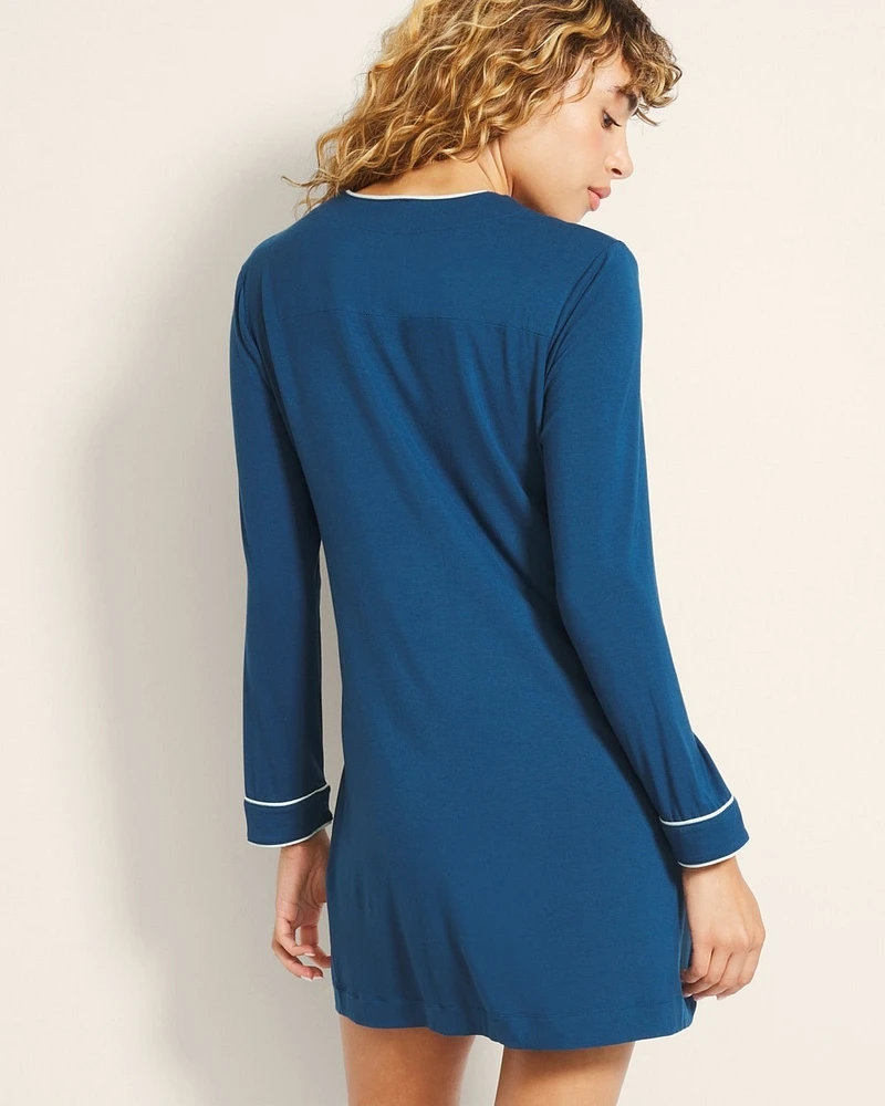Cool Nights Piped Long-Sleeve Sleepshirt