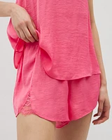 Crinkle Satin Lace Trim Short