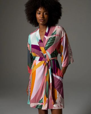 Soma Cool Nights Kimono Short Robe, Pink, size S/M
