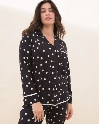 Soma Cool Nights Long Sleeve Pajama Top, Polka Dot, Black, size L, Christmas Pajamas by Soma, Gifts For Women