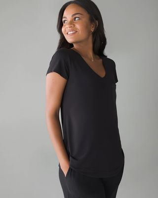 Soma Cool Nights Short Sleeve Pajama Shirt, Black, size XS